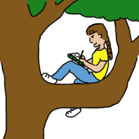 girl writing in a tree