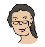 cartoon of woman with black hair and glasses