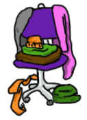 cartoon of a roller chair with lots of clothes on it