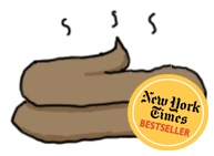 Cartoon of poop with "New York Times Bestseller" icon on it