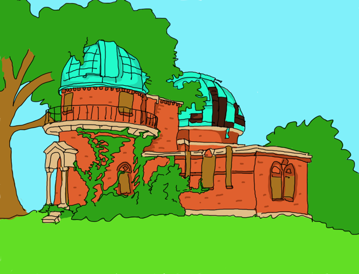 cartoon of a ruined observatory
