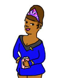 cartoon of a woman in starfleet uniform with popcorn