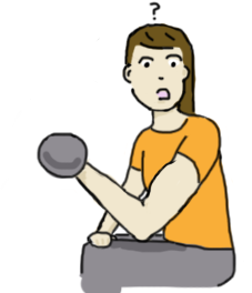 cartoon of confused woman doing bicep curls