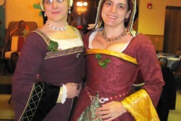 Two ladies in Tudor era costume