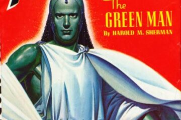 green muscle man in a tunic on the cover of Amazing Stories he's giving despot