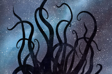 a tangle of tentacles rises from a still sea against a backdrop of stars. The word "Multitude" in all caps seems to rise out of water above it. Name Marie Vibbert at the bottom.